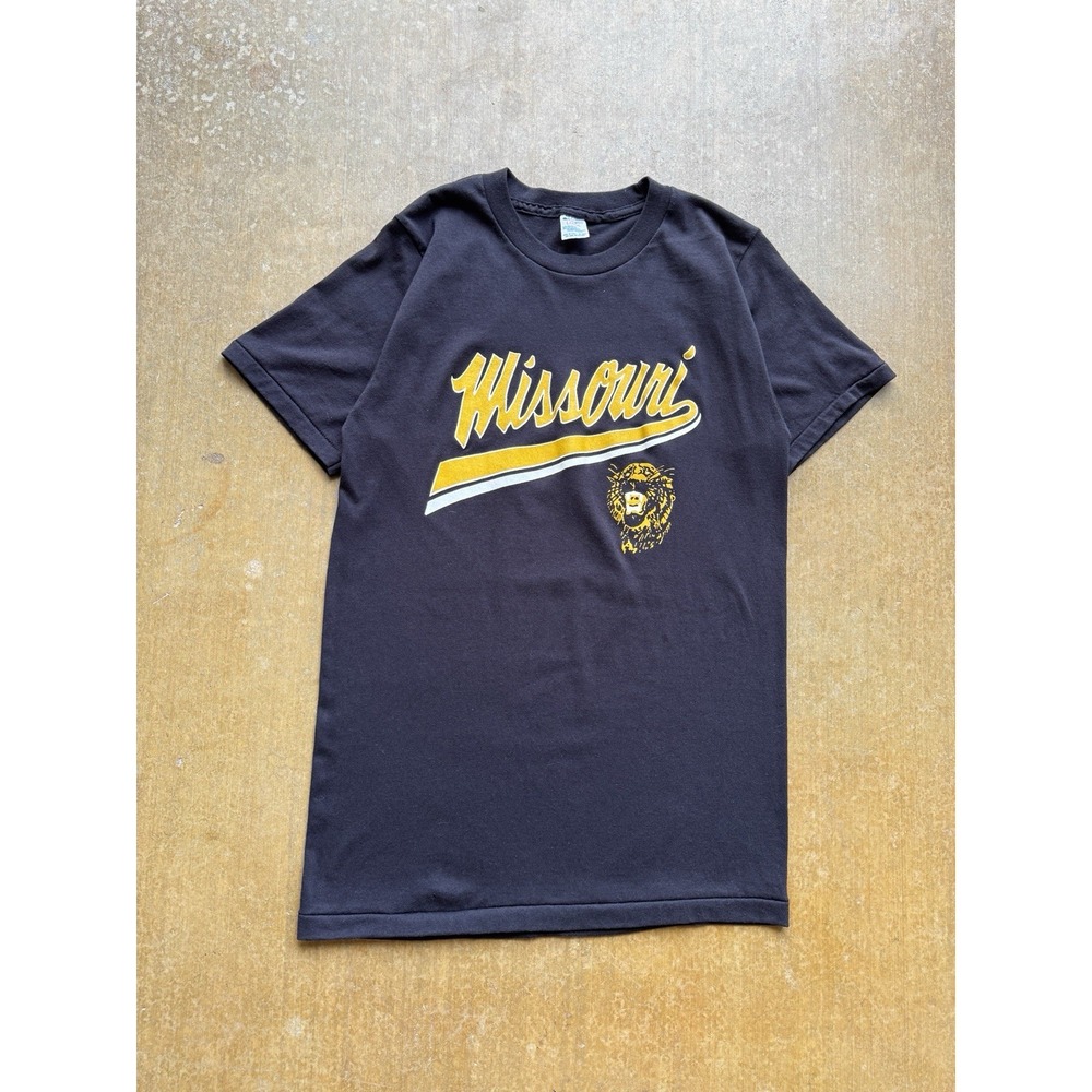 Vintage 80s 90s Champion Missouri Tigers T-Shirt Black Single Stitch Mens M L